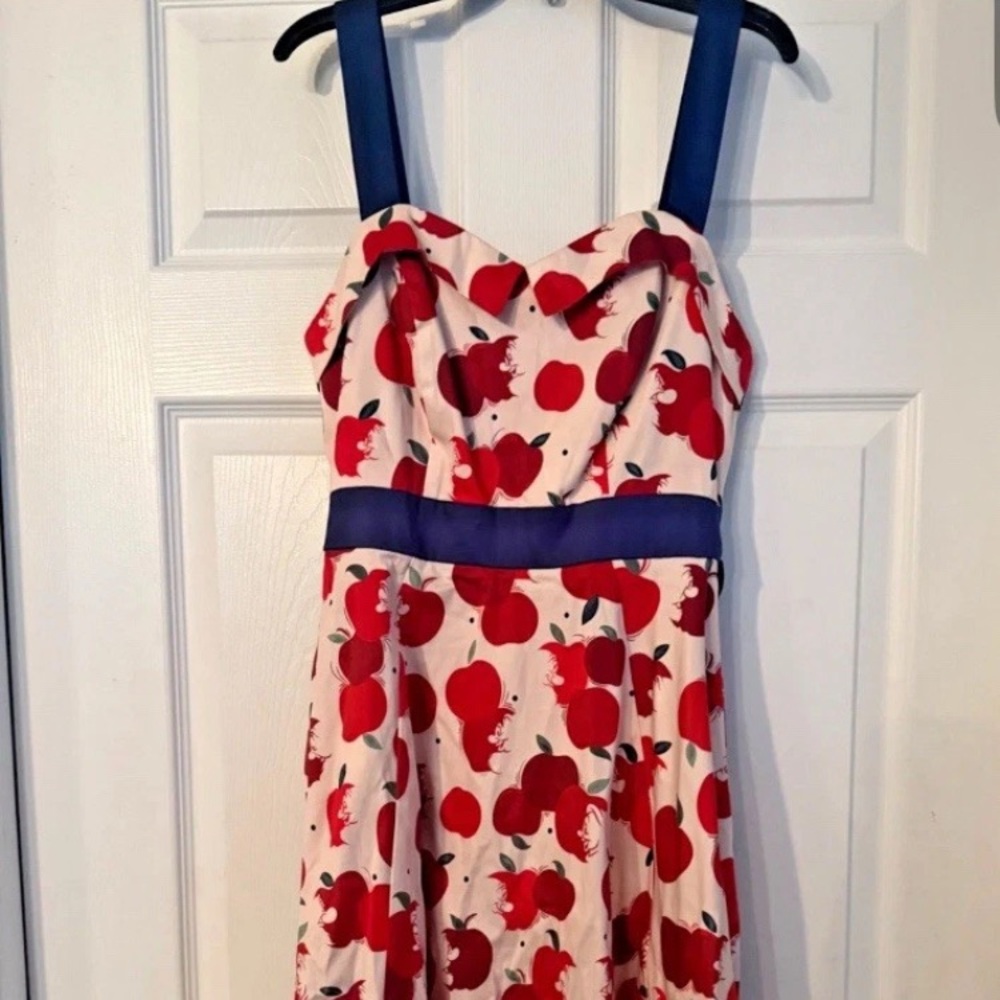 Disney Red Apple Print Dress with Blue Bow